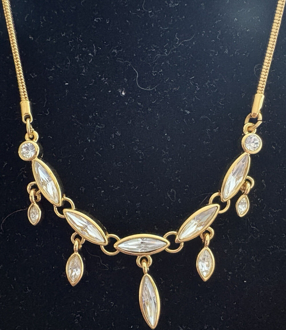 Monet Gold Tone Crystal Marquise Pendant Statement Necklace, Adjustable 15-17in